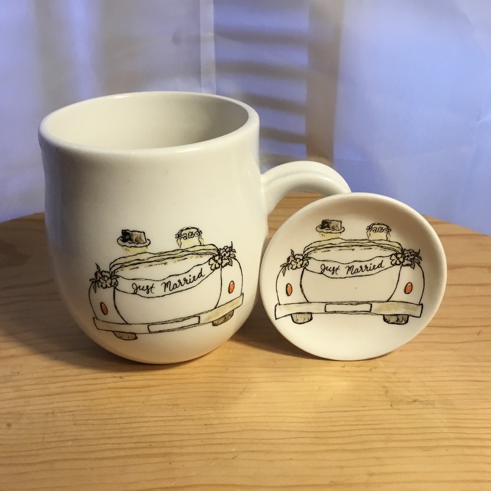 Just Married - Ceramic Mug & Tea Bag Holder/Trinket Dish